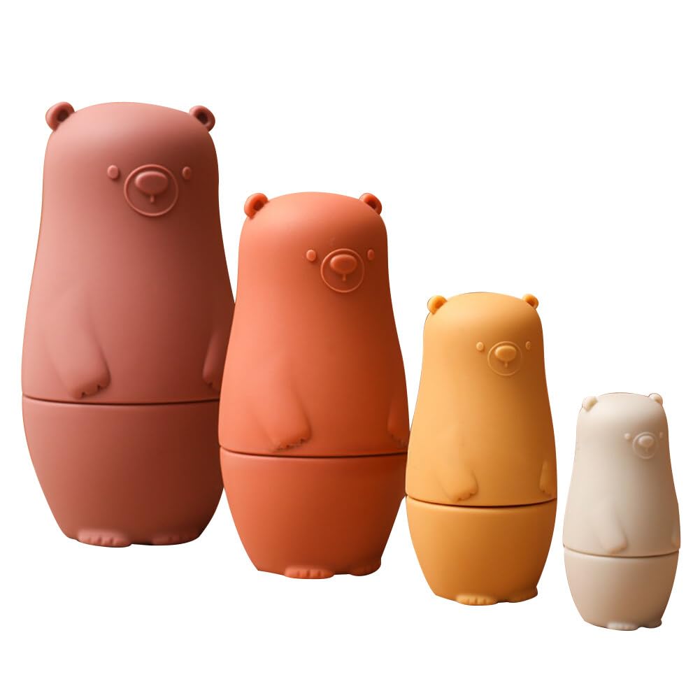 Uposao Lot de 4 poupées Russes en Silicone, Jouet de Poupées Gigognes Montessori Poupées Gigognes Silicone Dessin Animé Mignon Jouets Éducatifs pour Enfants, Jeux de Développement Intellectuel