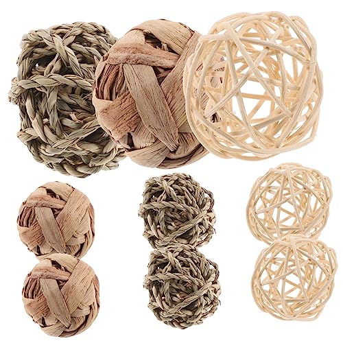 VILLFUL 9 Stück Teiliges Handgefertigtes Kauspielzeug für Kaninchen und Kleintiere Natürlicher Strohpellet Ball zur Zahnpflege Sicheres Zubehör für Hamster Meerschweinchen und Chinchillas