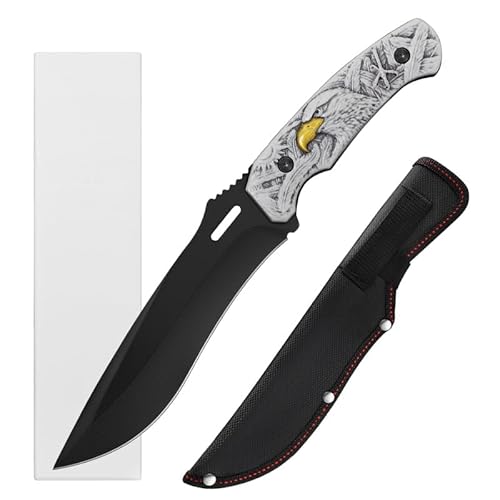 Plys Tactical Fixed Blade Knife - 10.83 Inch Overall with POM Handle & Nylon Sheath, 420J2 Steel for Camping, Hunting and Outdoor Chopping