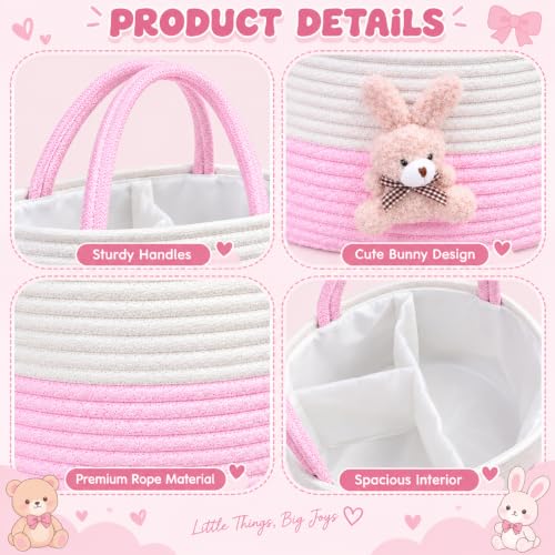 Image of House of Quirk Baby Diaper Caddy Organizer Cotton Rope Basket - Rabbit
