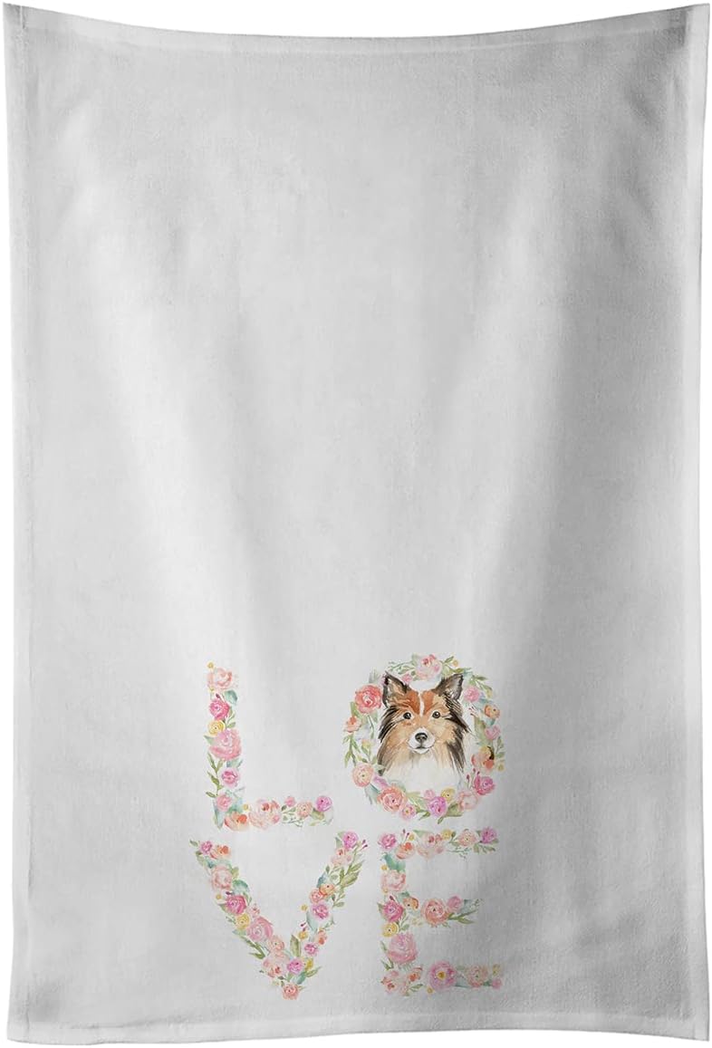 Caroline's Treasures WDK4617WTKT Sheltie Shetland Sheepdog #2 Love White Kitchen Towel Set of 2 Dish Towels Decorative Bathroom Hand Towel for Hand, Face, Hair, Yoga, Tea, Dishcloth, 19 X 25, White