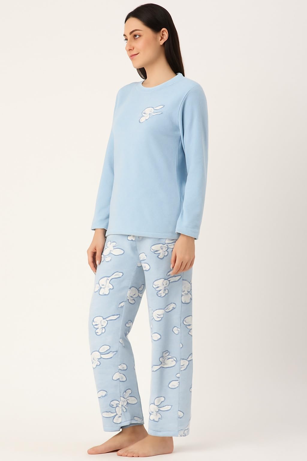 CAMEY Womens Winter Full Sleeve Top and Pajama Pants Regular Fit Night Suit Round Neck Top and Pyjama Set Ladies Night Dress (Sky Blue, L) - Image 3 thumbnail