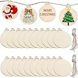 Wood Ornaments Slices,2.9 inch Round Wooden Christmas Hanging Decoration DIY Craft Presents Gift,20P