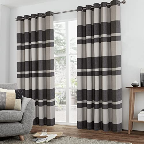 always4u Rideaux 100% occultants à œillets à carreaux pour chambre en laine Highland - Paire de traitement de fenêtre avec aspect tissé et brossé - Gris...