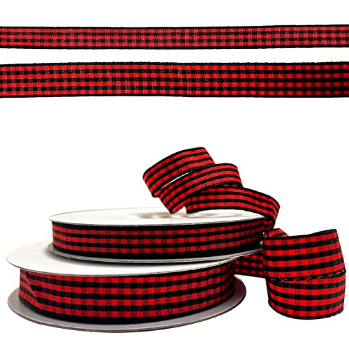 ZQYSING Christmas Buffalo Plaid Ribbon, Red Black Gingham Ribbons 2 Rolls 50 Yards Christmas Red Check Ribbon for Christmas Gift Wrapping Christmas Tree Decoration