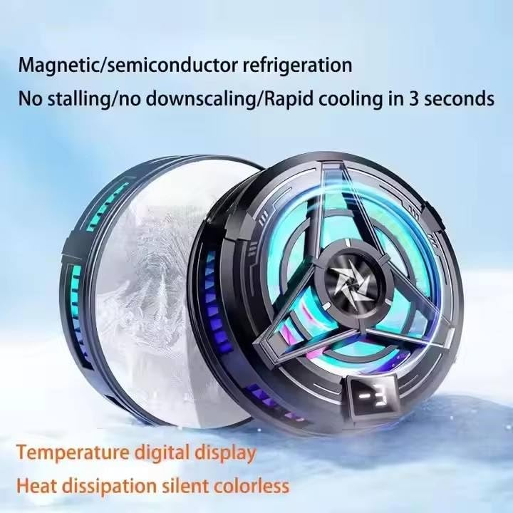Image of Phone Cooler with AI Cooling Mode, RGB Lighting, Real-Time Temperature and Power Display, Strong Magnet and Clip Mount, Ultra-Quiet Fan (SL17)