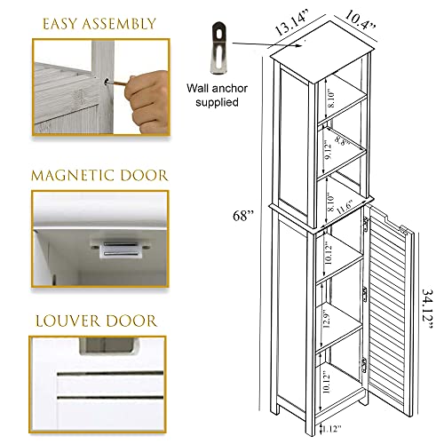 Evideco Bathroom Linen Tower Cabinet Miami 1 Door 5 Shelves Wood White #TOP2