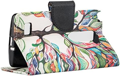 Compatible for LG Leon LTE/LG Risio/ Destiny, Deluxe Pu Leather Folio Wallet Flip Cover with Kickstand - Colorful Tree