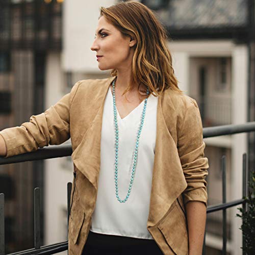 PEARLADA Long Turquoise Tiger Eye Beads Endless Necklaces Handmade Jewelry for Women 47.5"2