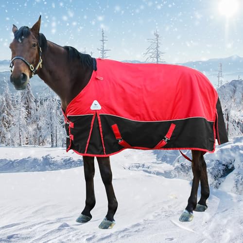 Image of 1600D Winter Horse Blankets Waterproof,Medium Weight Horse Blanket with Detachable Neck Mask,Horse Blankets for Real Horses,Protect Horses (Back Length78in Horse Height57in(145cm),No Scarf Style)