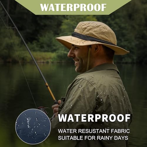 Image of Oversized XL XXL Waterproof Sun Hat for Big Heads Mesh Bucket Hat Wide Brim Adjustable Packable Hiking Beach Fishing