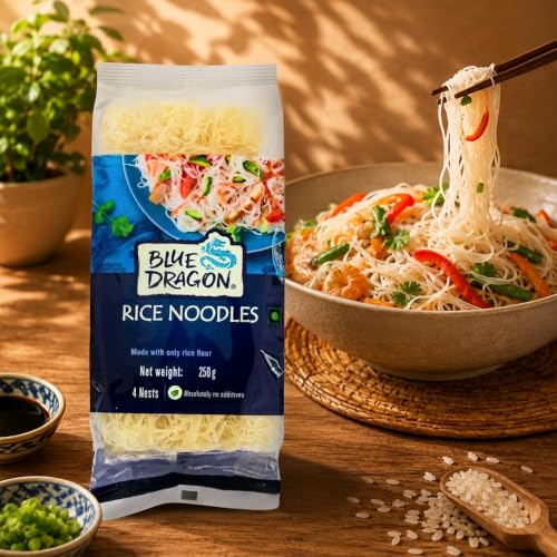 Image of Blue Dragon Rice Noodles 250g | 4 Noodle Nests | Authentic Asian Style | Perfect for Stir Fries, Soups & Salads | Vegan | Imported from Thailand