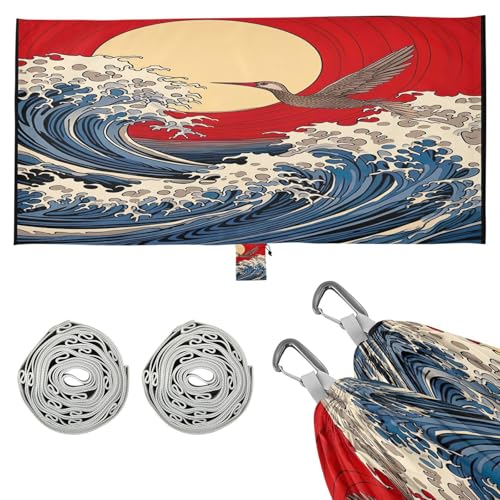 Haskirky Sea Waves Camping Hammock, Single Portable Hammocks with Tree Straps & Attached Carry Bag, 330Lbs Capacity Perfect for Outside Indoor Hiking Beach Backpack Travel