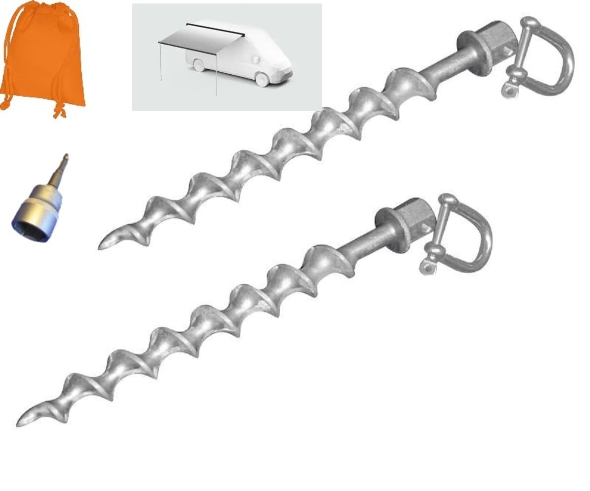 2 X ALU Hering + NUSSADAPTER - mit einem WURMSCHRAUBEN Gewinde - SCHRAUBHERINGE - AUCH für MARKISEN Befestigung