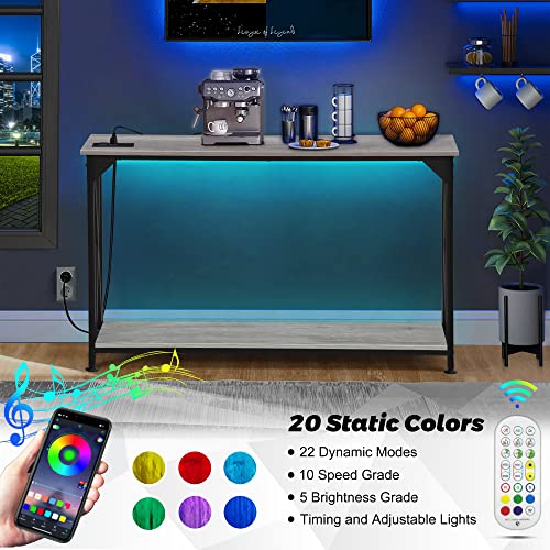 Dansion 2 Tiers Console Sofa Table With Power Outlet, Industrial Entryway Table With Open Storage Shelf, Accent Side Table With Led Strip Lights For Hallway Living Room, X-Shaped Metal Frame Support #TOP3