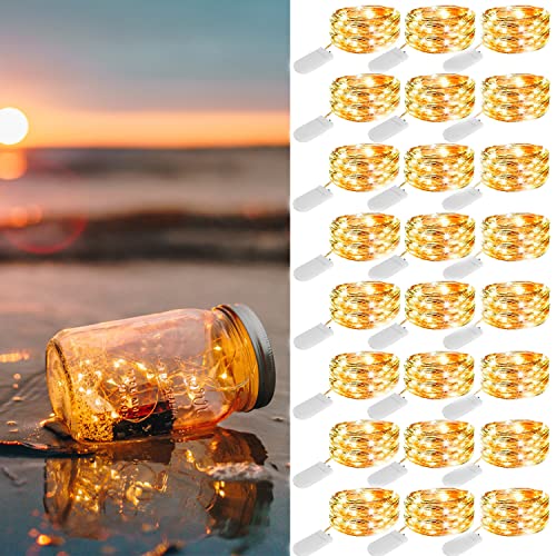 Wertioo 24 Pack Fairy Lights Battery Operated, 6.5Ft 20 Led String Lights Flexible Silver Wire Mini Fairy String Lights For Indoor Mason Jars Wedding Party Christmas Decor #TOP23