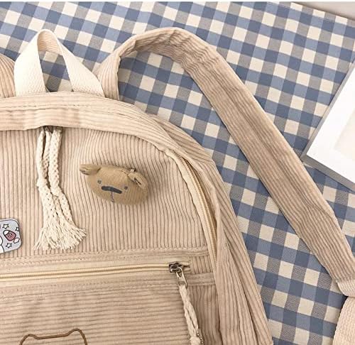 Miniatura 4 de YUESUO Mochila grande de pana Kawaii con bonito colgante de oso vintage para niña, bolsa escolar para estudiante, mochila para libros, portátil,