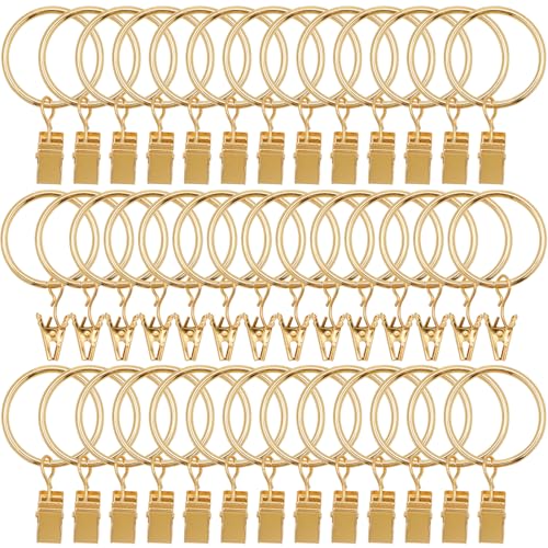 40 Pack Gold Curtain Rings with Clips 1.26 inch Interior Diameter