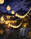 Auting Solar Lichterkette Aussen, Lichterkette außen solar, 6M, 30LED, 8 Modi, IP65 Kristall Kugeln Wasserdicht für Garten, Balkon Deko, Terrassen, Weihnachten, Hochzeiten, Partys, Bäume, Warmweiß