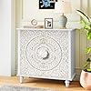 Artpower accent cabinet with 2 doors decorative storage cabinet with carved flower pattern white sideboard buffet cabinet wood credenza with storage for entryway living room kitchen dining room  urban country home decor