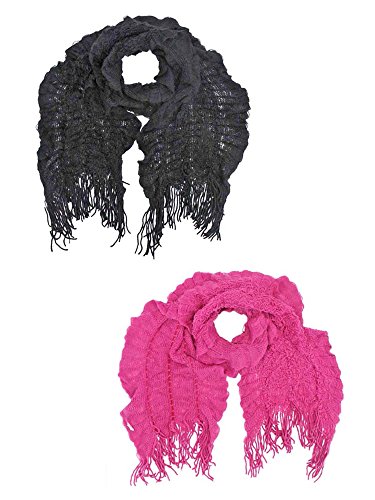 Black & Pink Crochet Lightweight Fashion Scarf 2-Pack Set