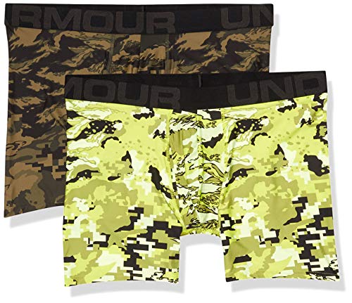 Under Armour Men's Tech 6-inch Novelty Boxerjock 2-Pack , Green Citrine (394)/Black , X-Large