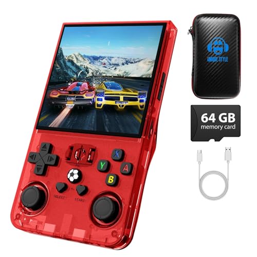 Console di gioco portatile retrò R36MAX, console di gioco retrò con 64 GB di memoria, schermo IPS HD da 4 pollici, batteria da 4000 mAh e oltre 30 emulatori principali, rossa