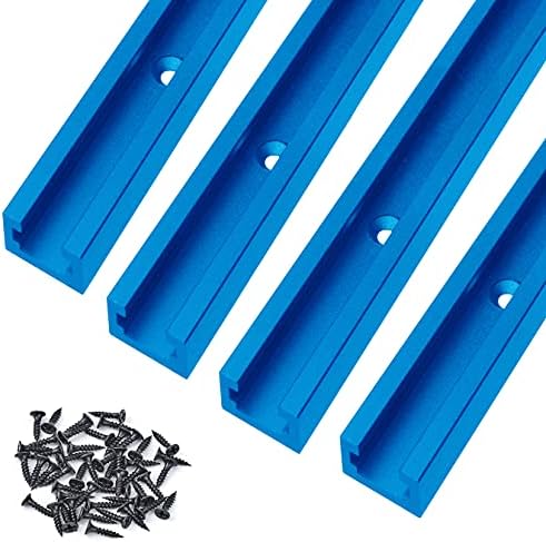 Aluminum 48 Inch T-track with Wood Screws–Double Cut Profile Universal with Predrilled Mounting Holes -Woodworking and Clamps–Frosted Surface Anodized - 4 PK (Blue)