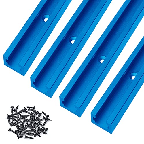 🔥 Hot Deals T-track 48 inch with Wood Screws–Double Cut Profile Universal with Predrilled Mounting Holes -Woodworking and Clamps -High Strength Aluminum Alloy 6063 –Frosted Surface Anodized - 4 PK (Blue)