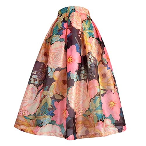 Jupe longue en organza noir pour femme à imprimé floral en taille 40