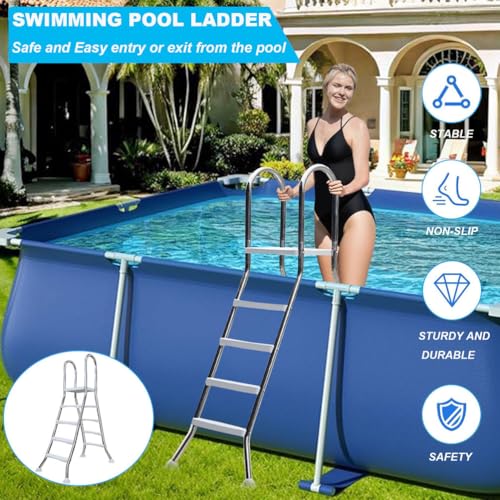 Escalera para piscina sobre tierra acero inoxidable 4 peldaños miniatura 4