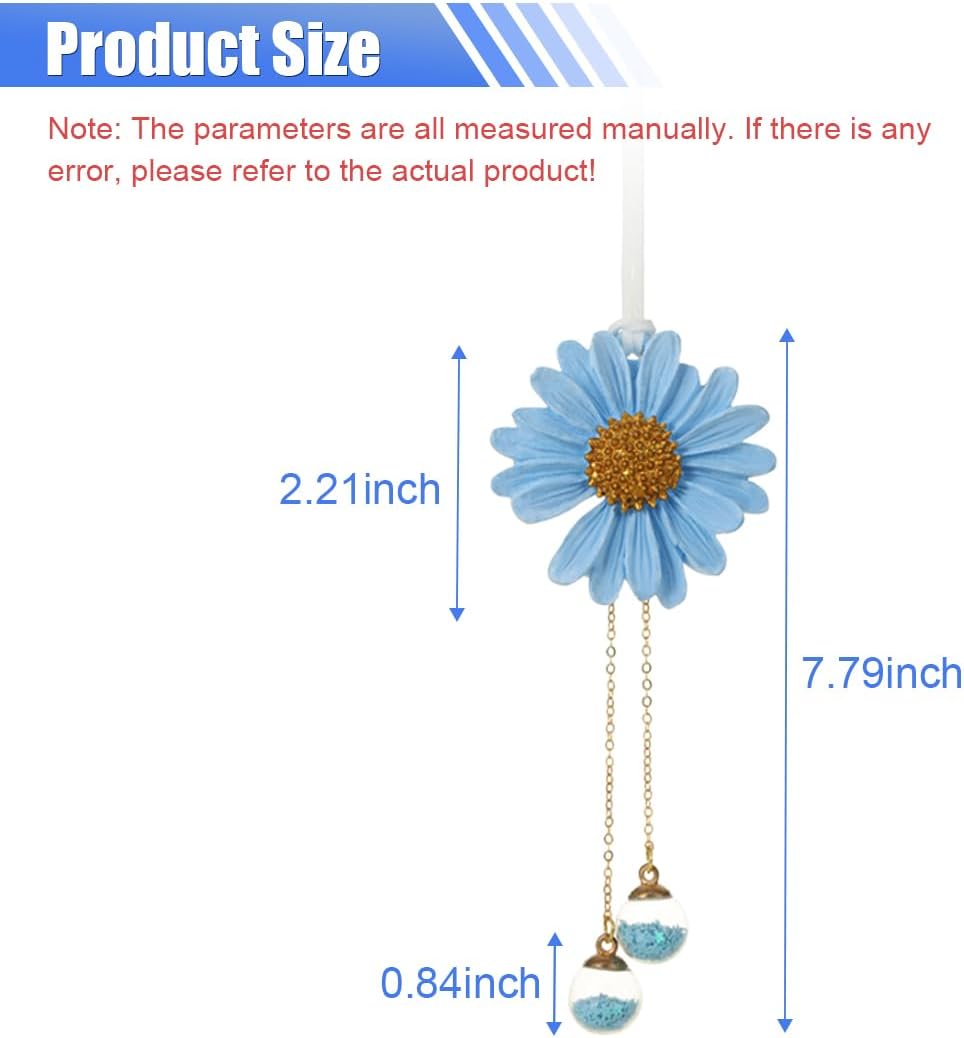 Daisy Car Hanging Ornament, Cute Automotive Rear View Mirror Charm, Lovely Flower Pendant for Car Interior Accessories, Aesthetic Decoration Present for Women Girls (Blue)
