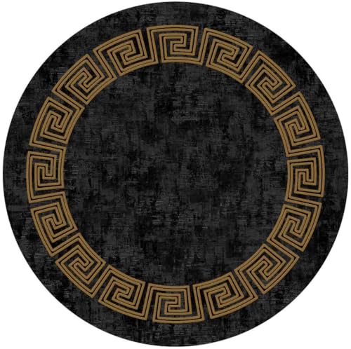 Tapete circular lavable 7ft negro con borde dorado miniatura 2