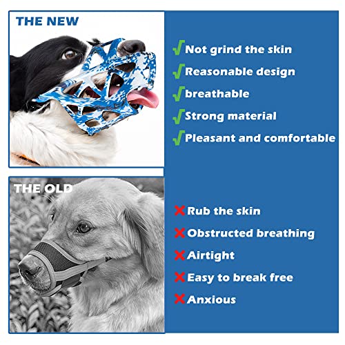 Dog ^ Muzzle，Soft Elastic Dog Muzzles To Prevent Biting Chewing, Breathable Humane Basket Muzzle For Small Medium Large Dogs(Camouflage Blue) #TOP5