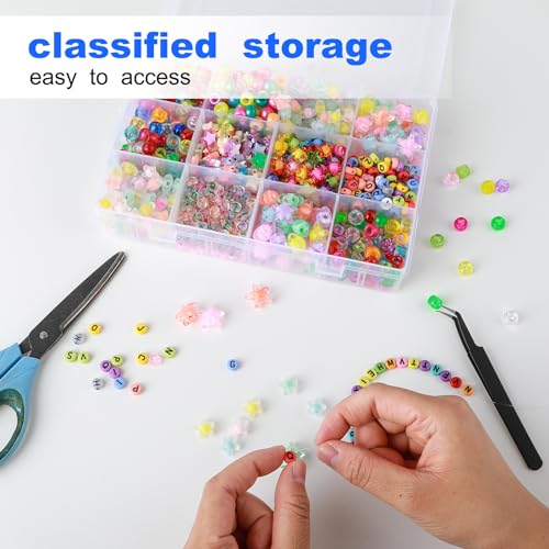 Image of Bead Organizer Box, 1 Pack 12 Grids Plastic Storage Box with 18 Removable Grids Compartments, Small Plastic Jewelry Organizer Box for Beads Jewelry Earring Cosmetics Craft Tackle Pills