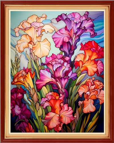 Image of Funxvoot Stamped Cross Stitch Kits Beginners Full Range of Embroidery Kits for Adults 11CT Embroidery Patterns Needlepoint Kits Printed Cross Stitch Kits-Colorful Flowers 16x20 inch
