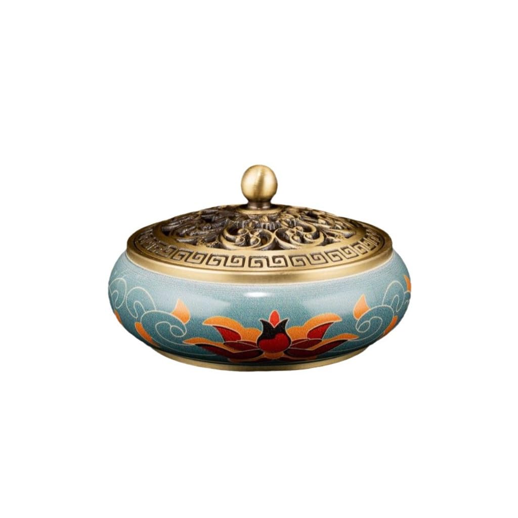 incense burner， Incense burner censer holder Painted Brass Burner Gold Dragon Phoenix Sandalwood Plate Household(White Style)
