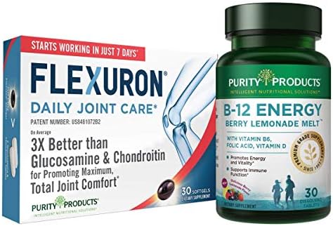 Purity Products Flexuron Joint Formula + B-12 Energy Melt Flexuron (Krill Oil, Low Molecular Weight Hyaluronic Acid, Astaxanthin) - B12 Energy Melt (Methylcobalamin B12, Vitamin D3, Biotin +More)