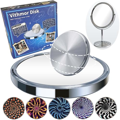 Vithmor 2-in-1 Disk Spin Science & Vanity Makeup Mirror - Create Optical Illusion Spin & Desk Mirror – Spin Kinetic Desk Toys for Home, Office, Education - Physics Toys for Adults & Kids 8+