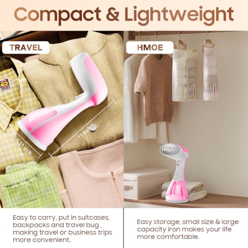 Image of Portable Hand Held Steamer for Clothes - 1350W Handheld Clothes Steamer, 15S Rapid Heating, Garment Wrinkle Remover Fastly Make Clothes Soft, Large-Capacity Iron for Hotels /Travel