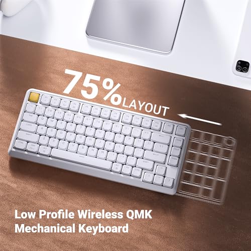 Image of Keychron KJ1 Low Profile Wireless Mechanical Keyboard - 75% Layout Brown Switch, QMK RGB Backlit, 2.4G /Bluetooth /USB-C, Double-Shot PBT Keycaps, 2000mAh Battery, Mac /Win /Linux Compatible - White