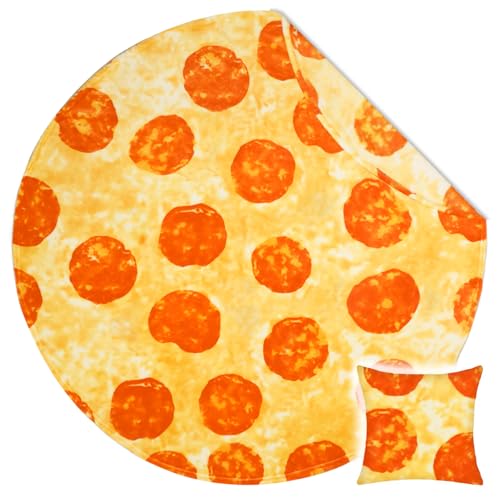 Image of Bnuitland 72 Inch Pizza Funny Blanket with Pillow Cover (18x18 inch), 300 GSM Double Sided Giant Novelty Tortilla Realistic Food Blanket for Your Family, Adults and Kids