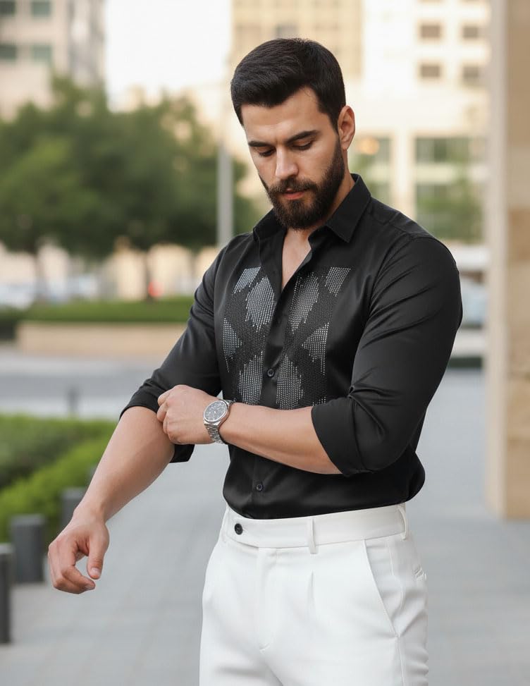Image of IndoPrimo Men's Satin Shirt for Party, Formal and Casual Wear - Stylish and Trendy Designer Full Sleeve Shirt for Men