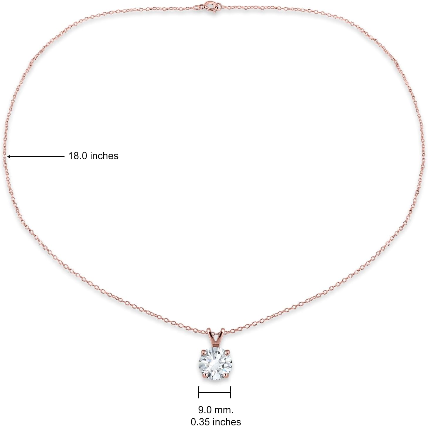 Hoops & Loops 925 Sterling Silver Cubic Zirconia Round Solitaire Necklace for Women, Silver, Yellow Gold, Rose Gold