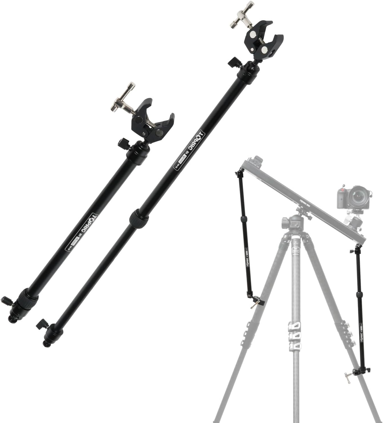 Accsoon Toprig Camera Slider Support Arms Stabilizer Tripod with C Clamps Adjustable Extendable Arm for Increasing Stability, Alluminium Alloy Multi-Angle Support Rods for Video Slider Shooting (2Pcs)