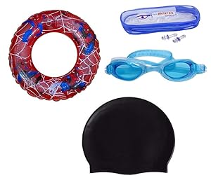 Morges Summer Special Combo for Kids Adults Swimming Pool Accessories Swimming Ring Tubes Swimming Goggles with Caps and Earplugs for Kids Girls Boys Women Men Children 20 Grams Pack of 1