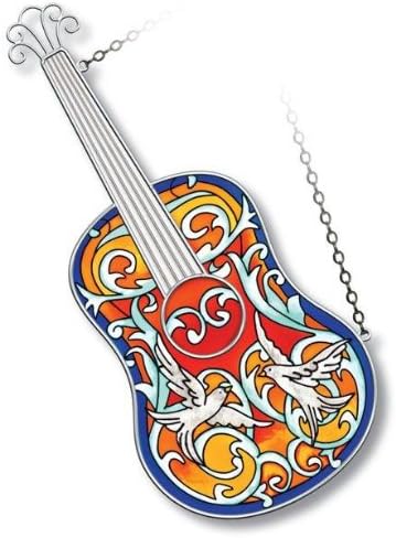 Amia Spanish Guitar Suncatcher Hand-Painted Glass, 12-1/8-Inch Long