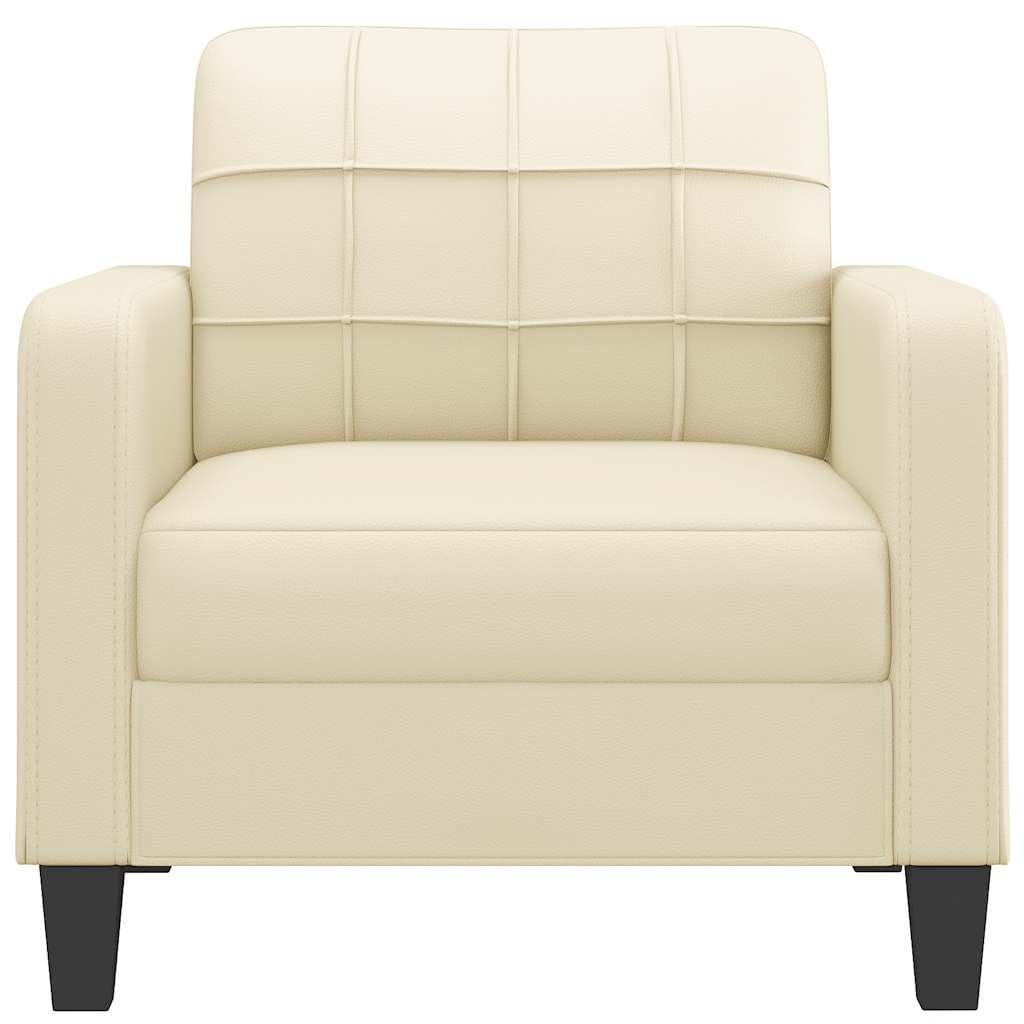 Sillón Cuero sintético Crema 60 cm Butaca Orejera con Respaldo Alto, Sofá Individual con Reposabrazos, Sillón Lounge para Salón, Dormitorio y Balcón