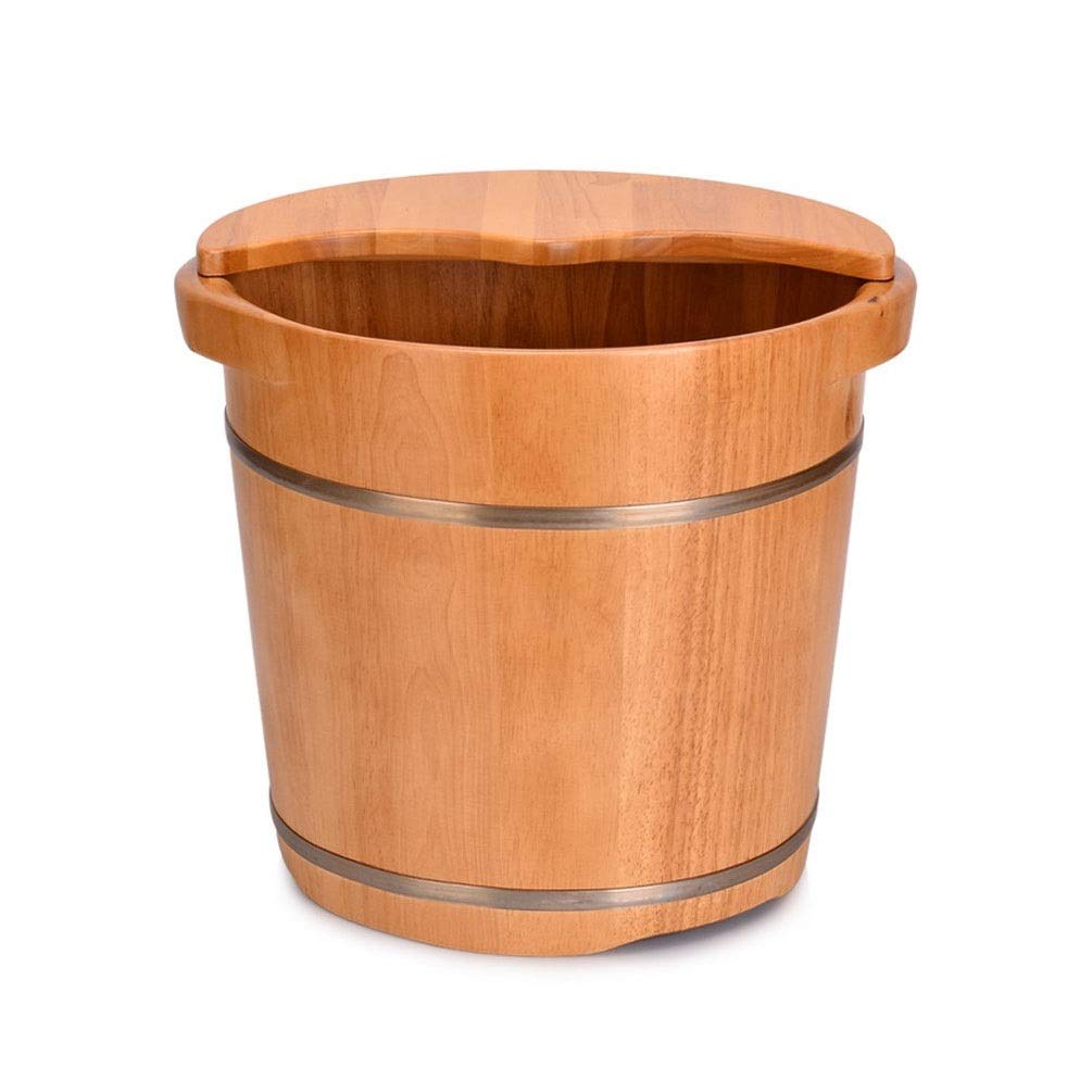 Wooden Barrel Foot Spa Foot Soaking Tub,Foot Spa Bucket with Lid,Solid Oak Wood Foot Soaking Barrel Bucket,Foot Wash Basin for Foot Bath Present Vision Hopeful Friendship and Virtu,Green-A