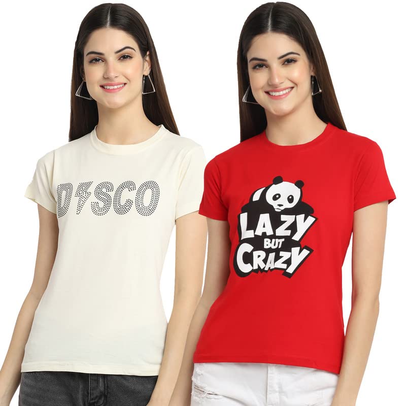 Preneum Round Neck Printed Casual Wommen Tshirt Pack of 2 (SU-27-28)